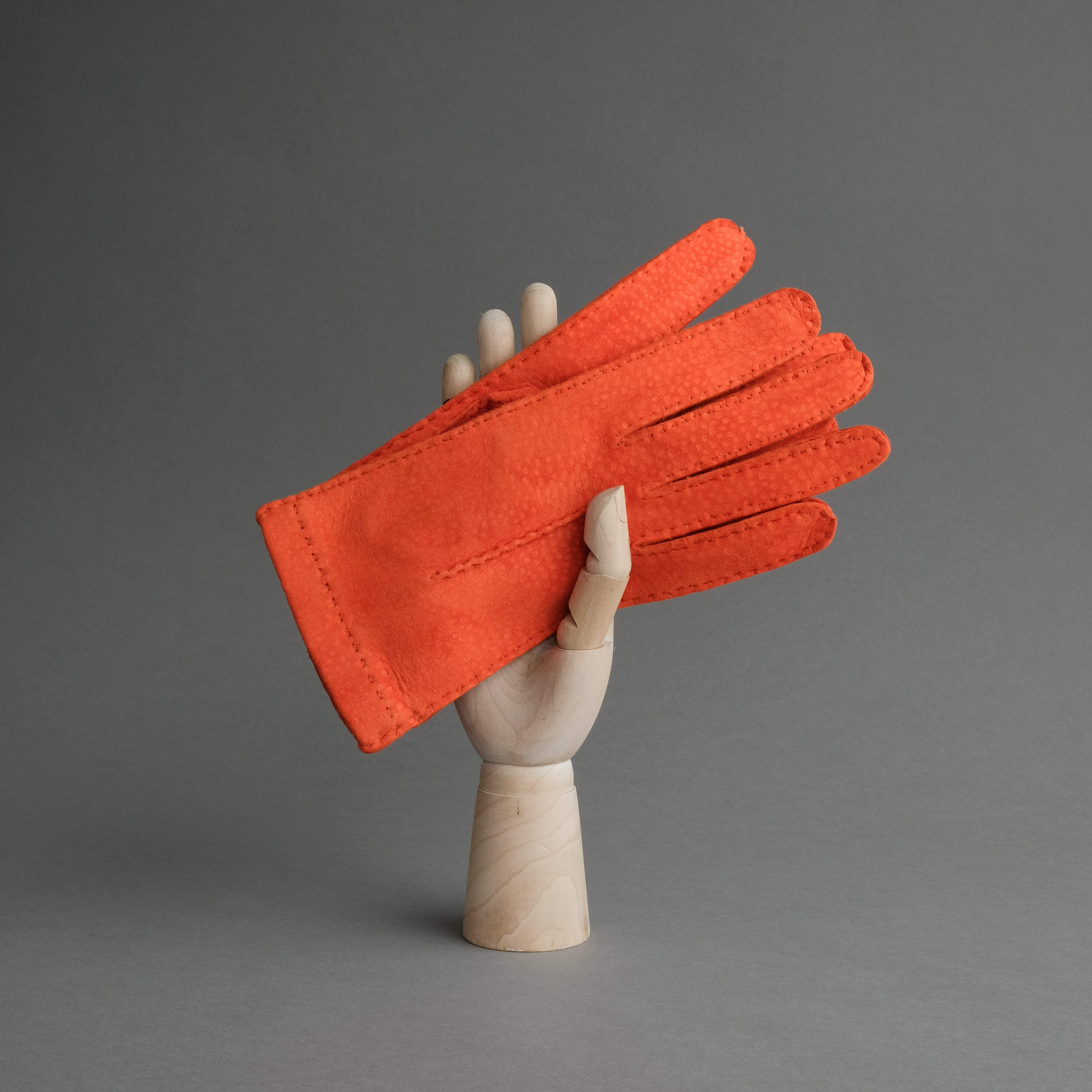 Ladies Dress Gloves from Orange Carpincho Leather - TR Handschuhe Wien - Thomas Riemer Handmade Gloves