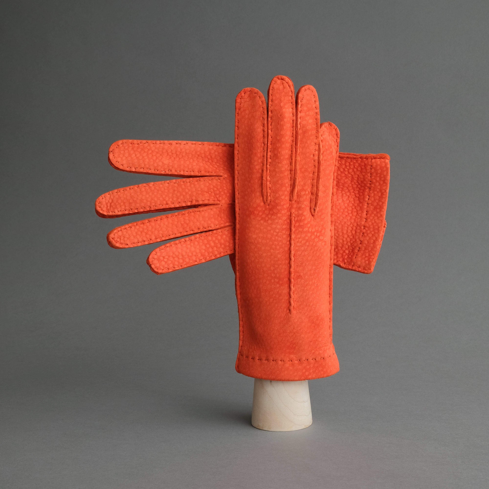 Ladies Dress Gloves from Orange Carpincho Leather - TR Handschuhe Wien - Thomas Riemer Handmade Gloves