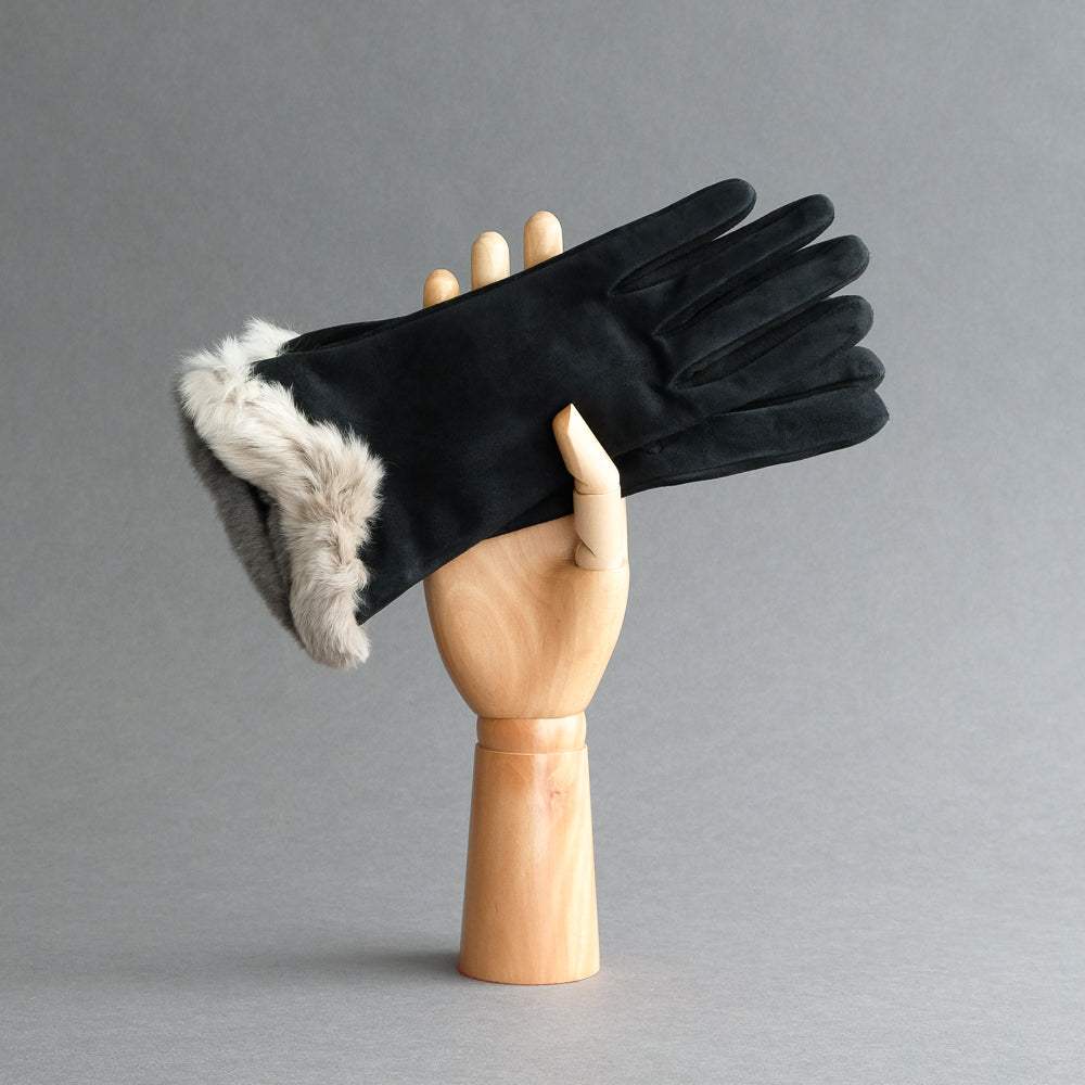 Ladies Gloves from Black Goatskin with Orylag Cuffs - TR Handschuhe Wien - Thomas Riemer Handmade Gloves