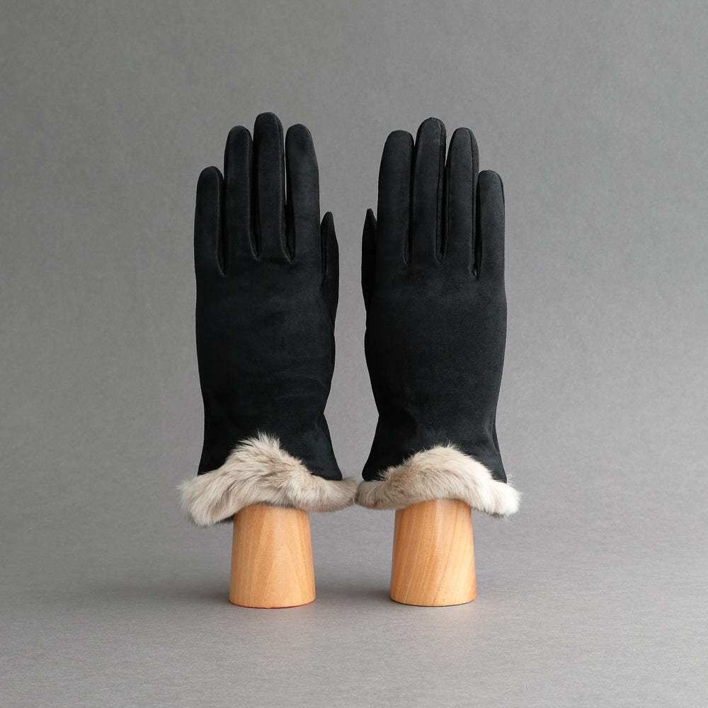 Ladies Gloves from Black Goatskin with Orylag Cuffs - TR Handschuhe Wien - Thomas Riemer Handmade Gloves