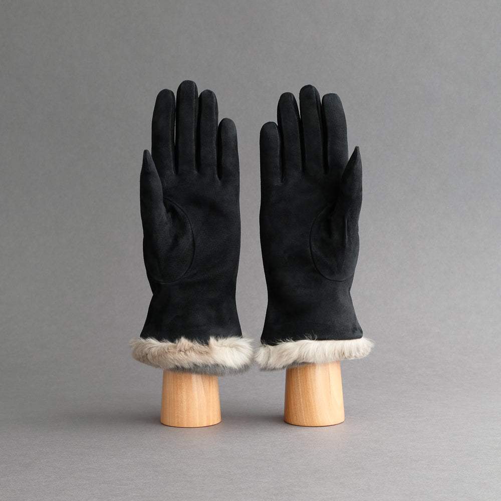 Ladies Gloves from Black Goatskin with Orylag Cuffs - TR Handschuhe Wien - Thomas Riemer Handmade Gloves