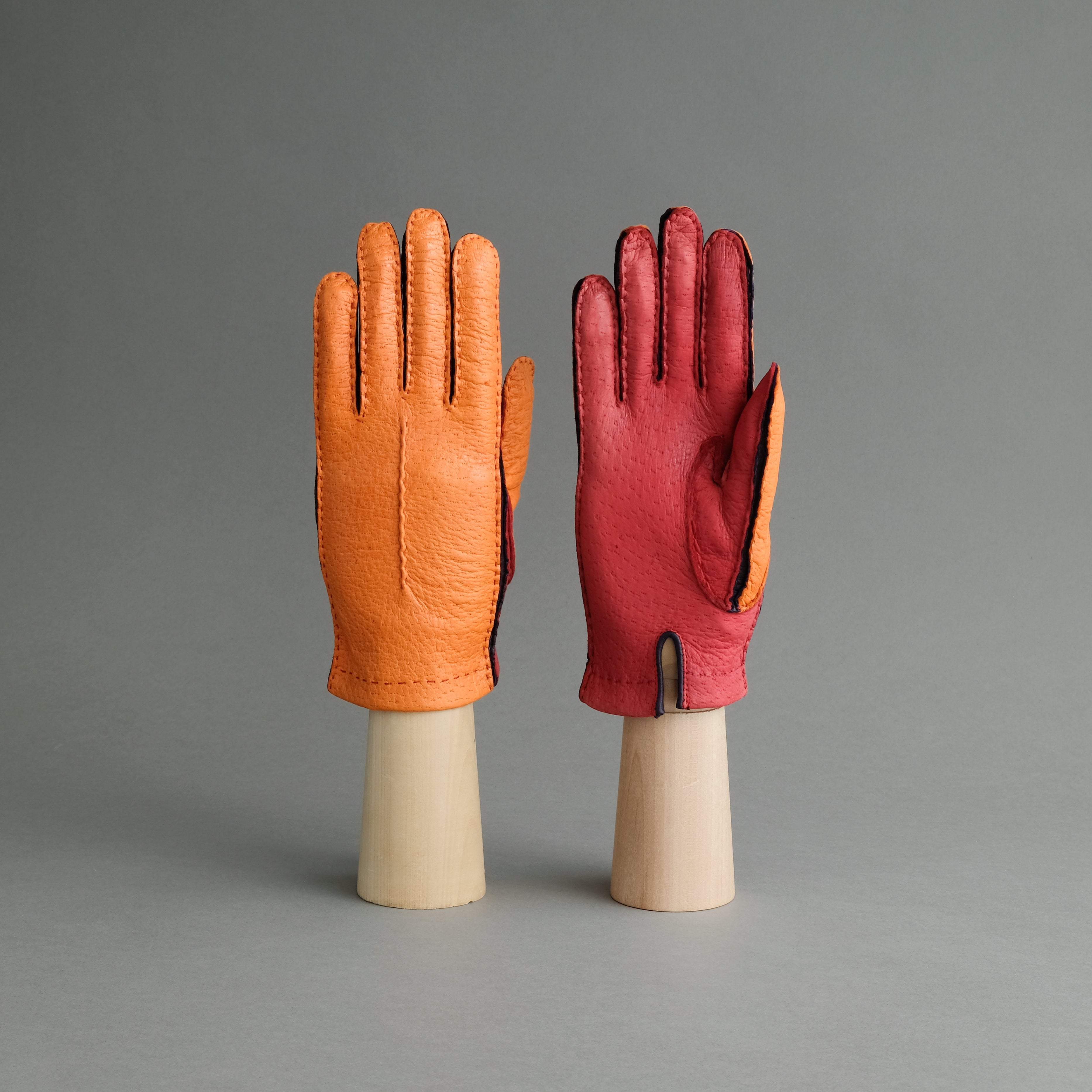 Ladies Gloves from Orange, Red and Purple Peccary - TR Handschuhe Wien - Thomas Riemer Handmade Gloves