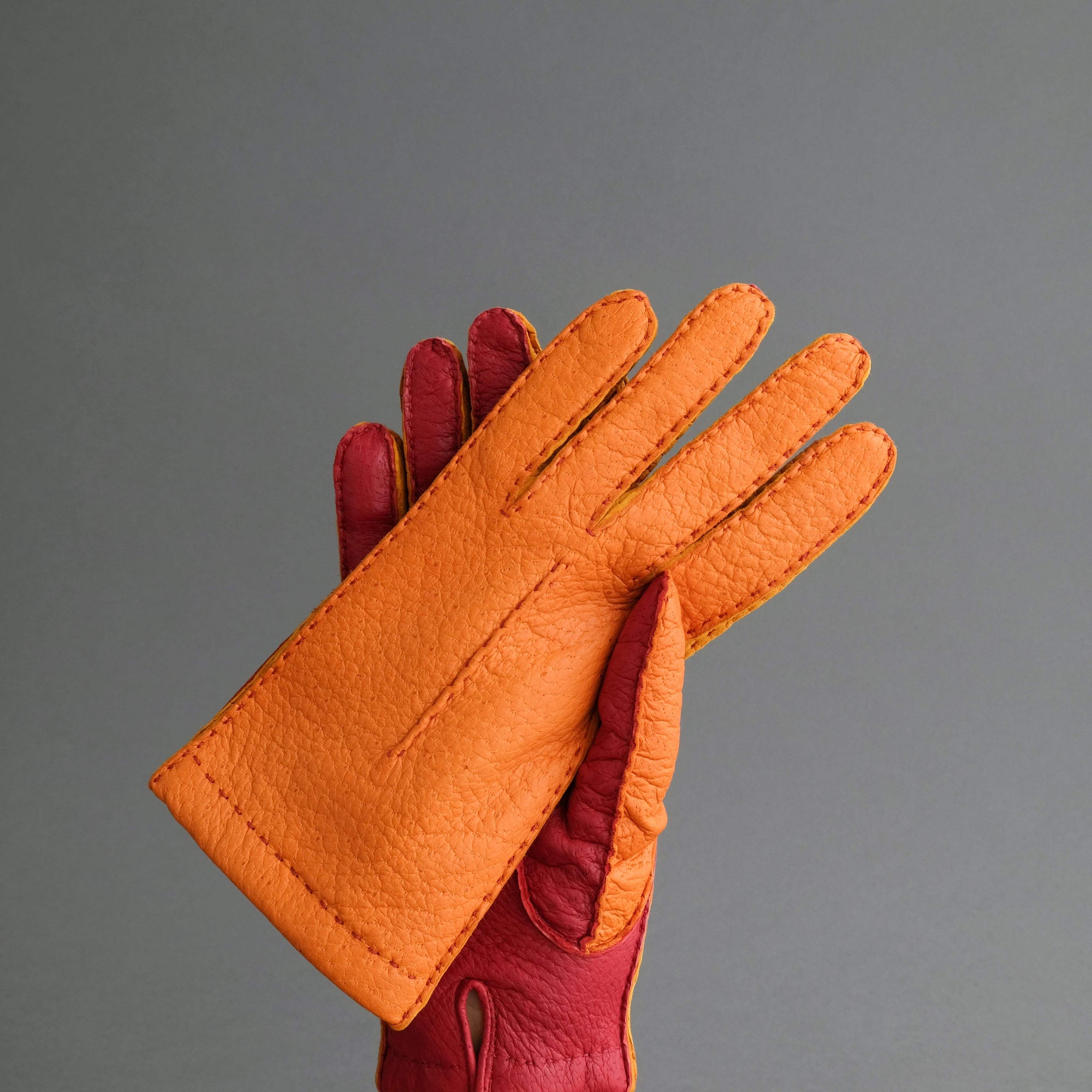 Ladies Gloves from Orange, Red and Yellow Peccary - TR Handschuhe Wien - Thomas Riemer Handmade Gloves