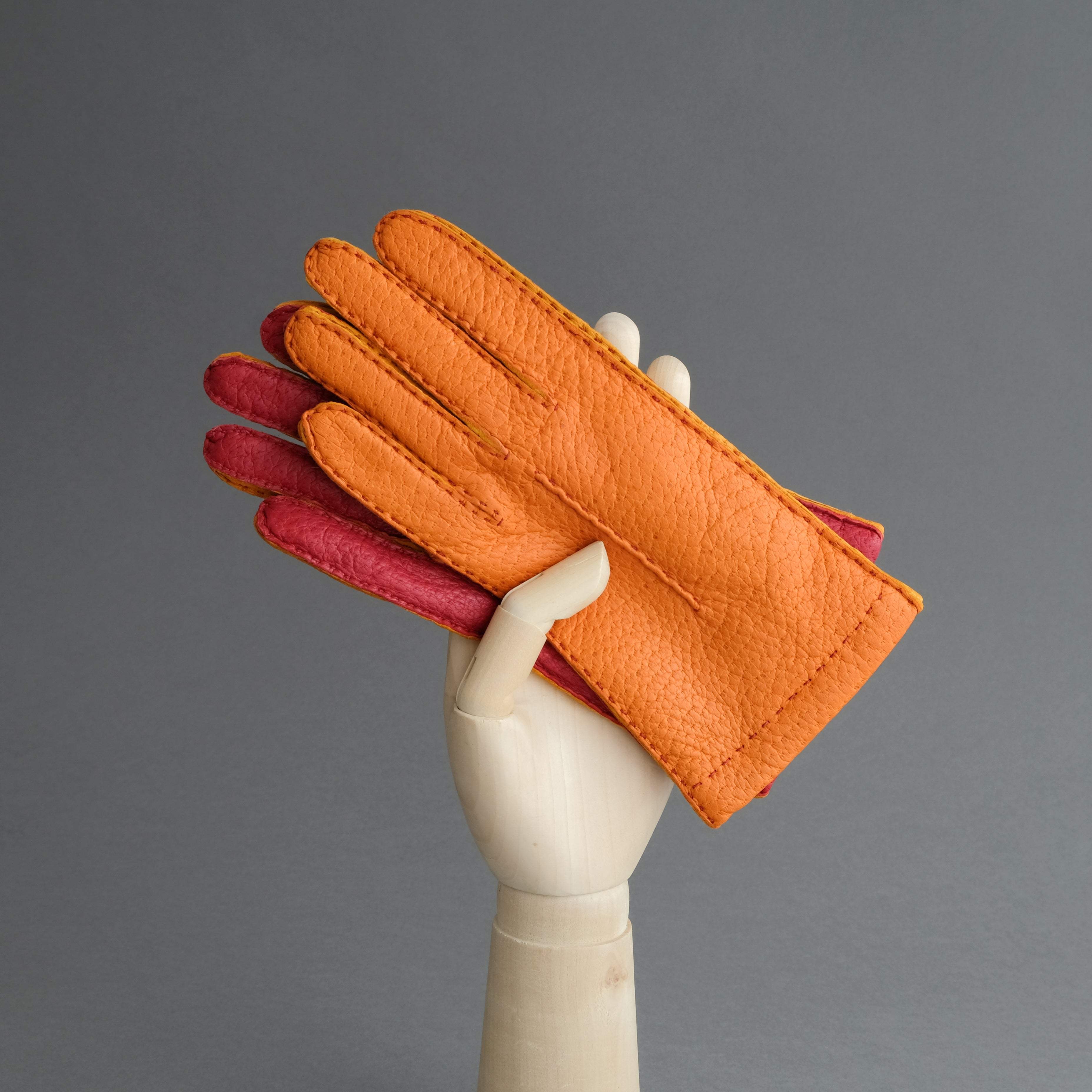 Ladies Gloves from Orange, Red and Yellow Peccary - TR Handschuhe Wien - Thomas Riemer Handmade Gloves