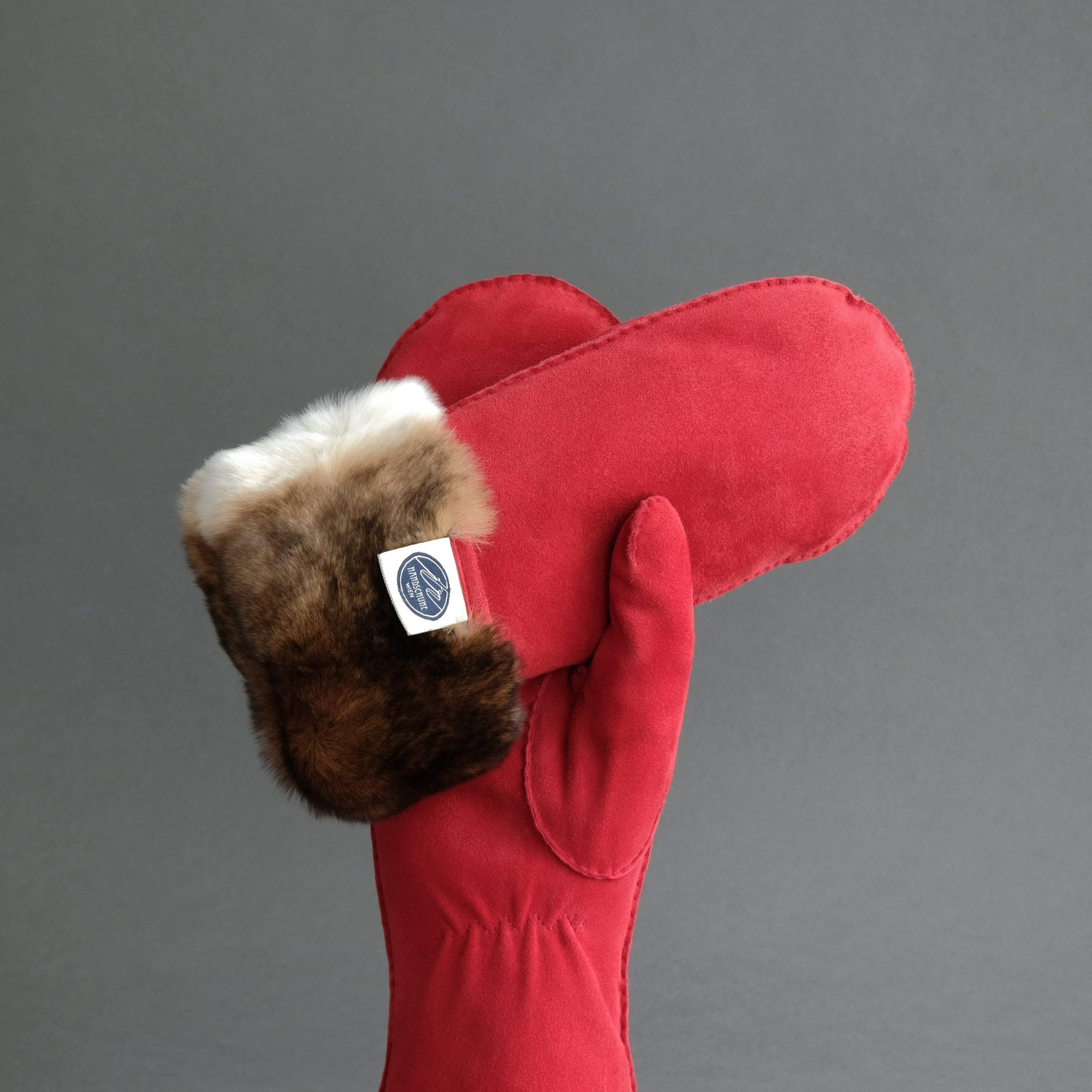 Ladies Mittens from Red Reindeer Suede With Full Orylag Lining - TR Handschuhe Wien - Thomas Riemer Handmade Gloves