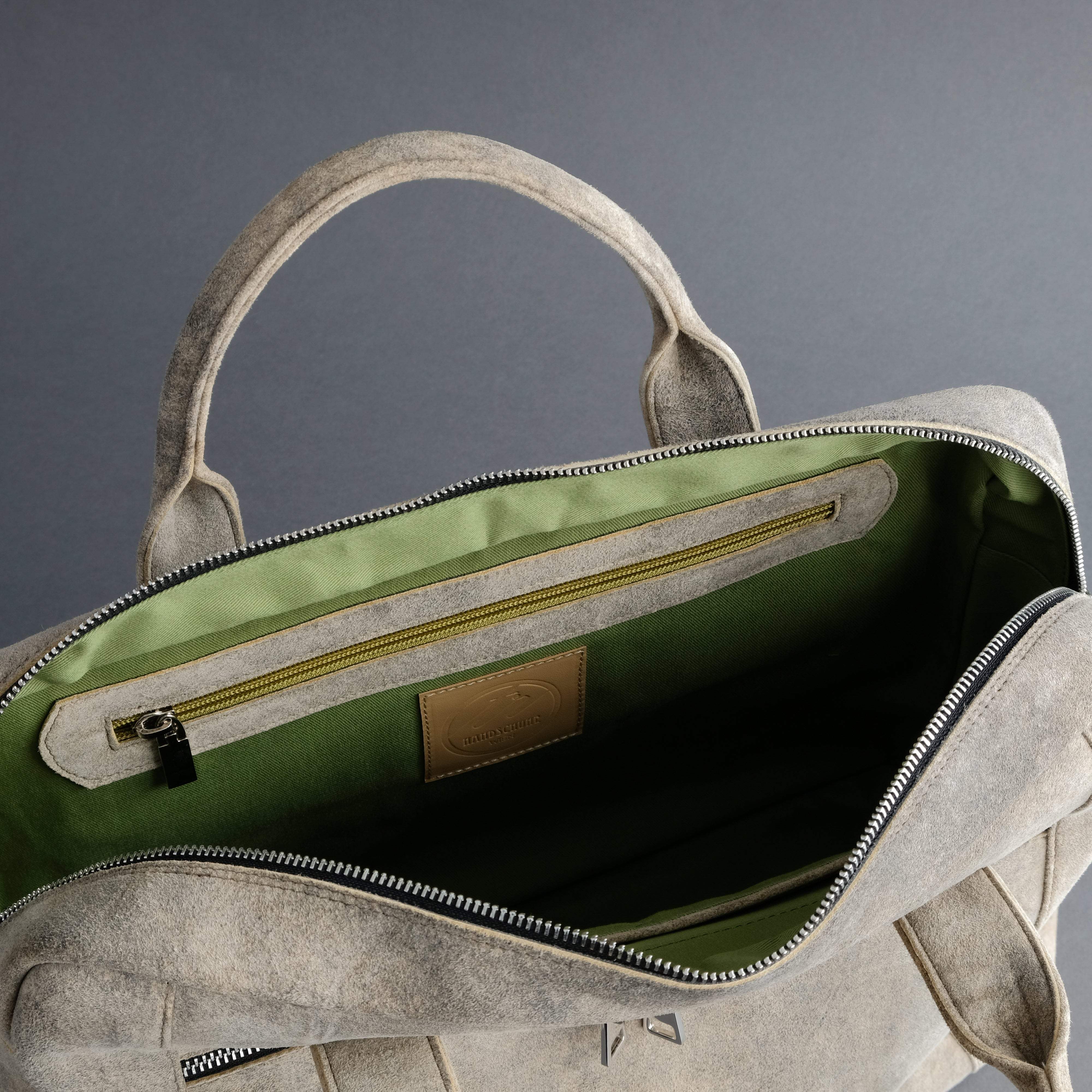 Laptop Carrying Bag Made From Desert Sand Goatskin Suede - TR Handschuhe Wien - Thomas Riemer Handmade Gloves