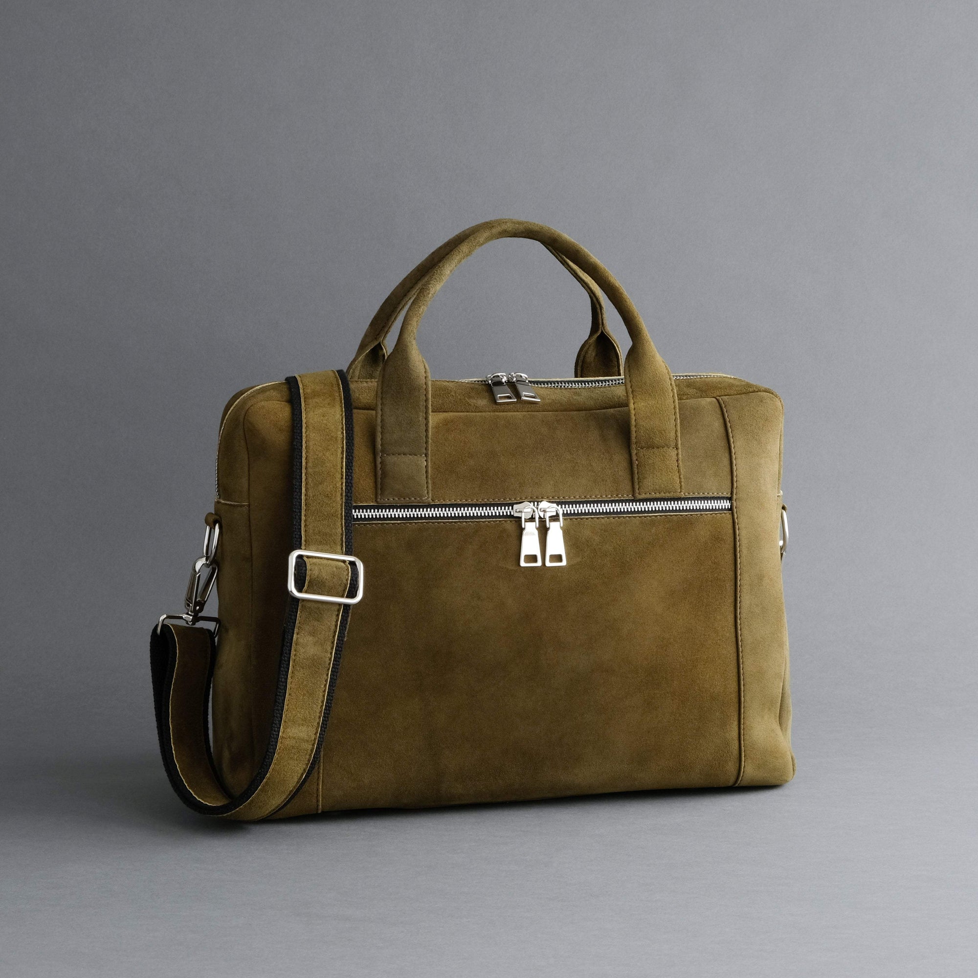 Laptop Carrying Bag Made From Forest Green Goatskin Suede - TR Handschuhe Wien - Thomas Riemer Handmade Gloves