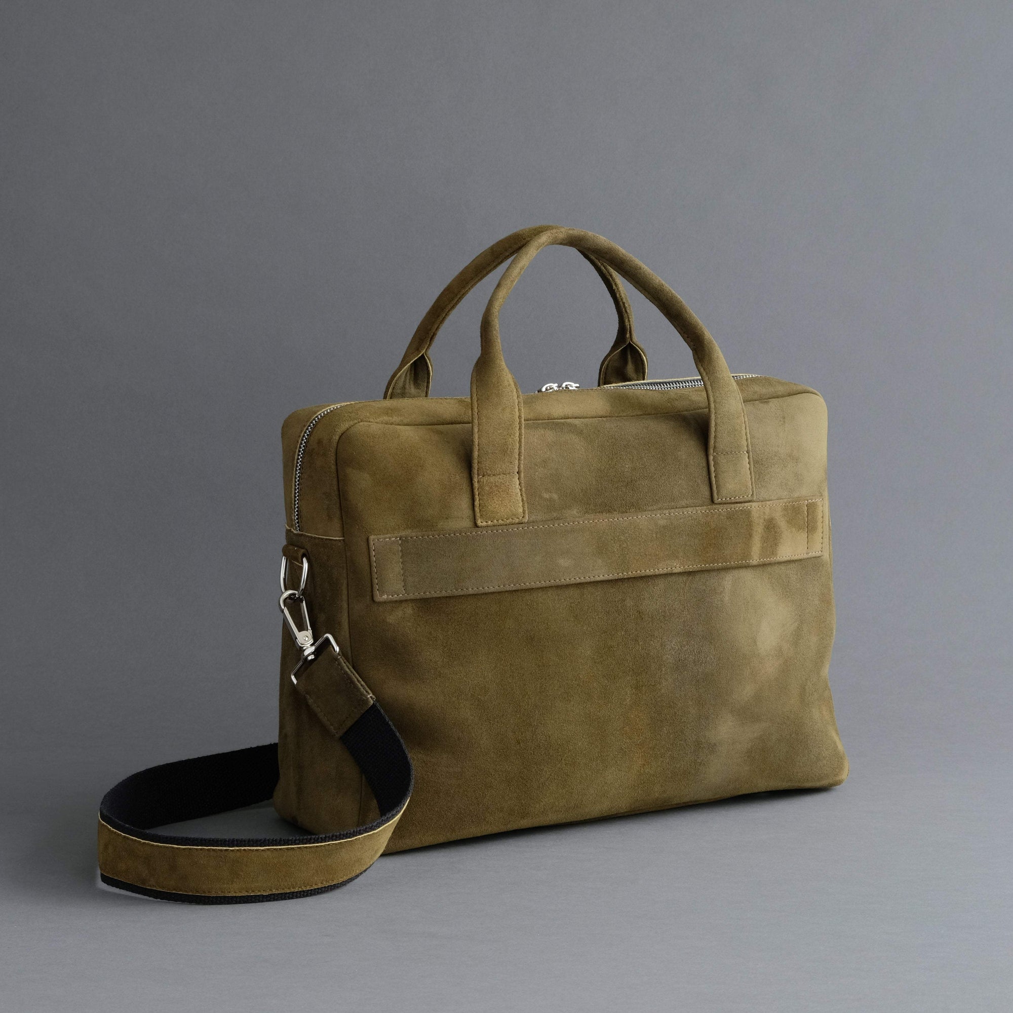 Laptop Carrying Bag Made From Forest Green Goatskin Suede - TR Handschuhe Wien - Thomas Riemer Handmade Gloves