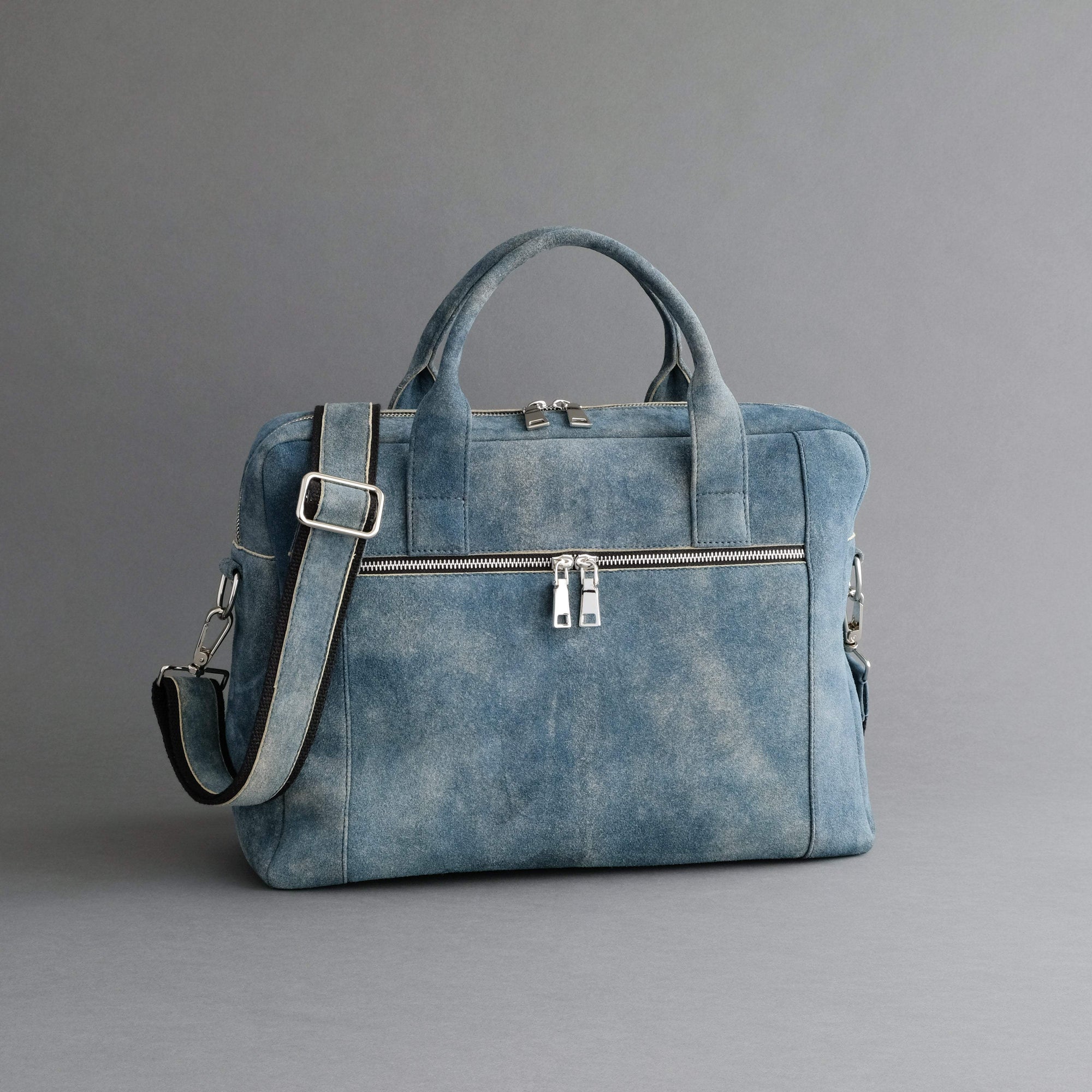 Laptop Carrying Bag Made From Jeans Blue Goatskin Suede - TR Handschuhe Wien - Thomas Riemer Handmade Gloves